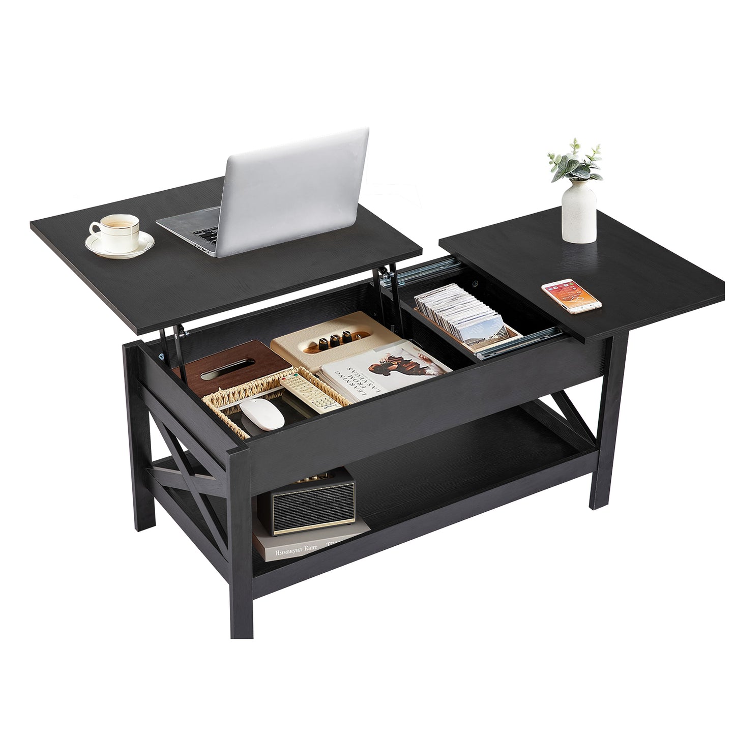 Nalone Lift Top Coffee Table with Shelf, Adjustable Height Tea Tables Wooden Dining CenterTables with Hidden Compartments for Small Living Room Apartments