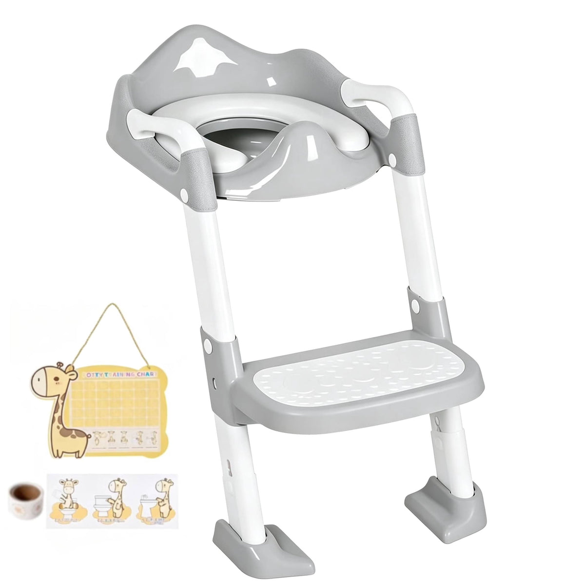 BRINJOY Potty Training Seat with Step Stool, Toddler Potty Seat with Steps & Ladder, Foldable Kids Potty for Toilet, Non-Slip Detachable Cushion, Potty Training Chart, for Boys Girls 1-6