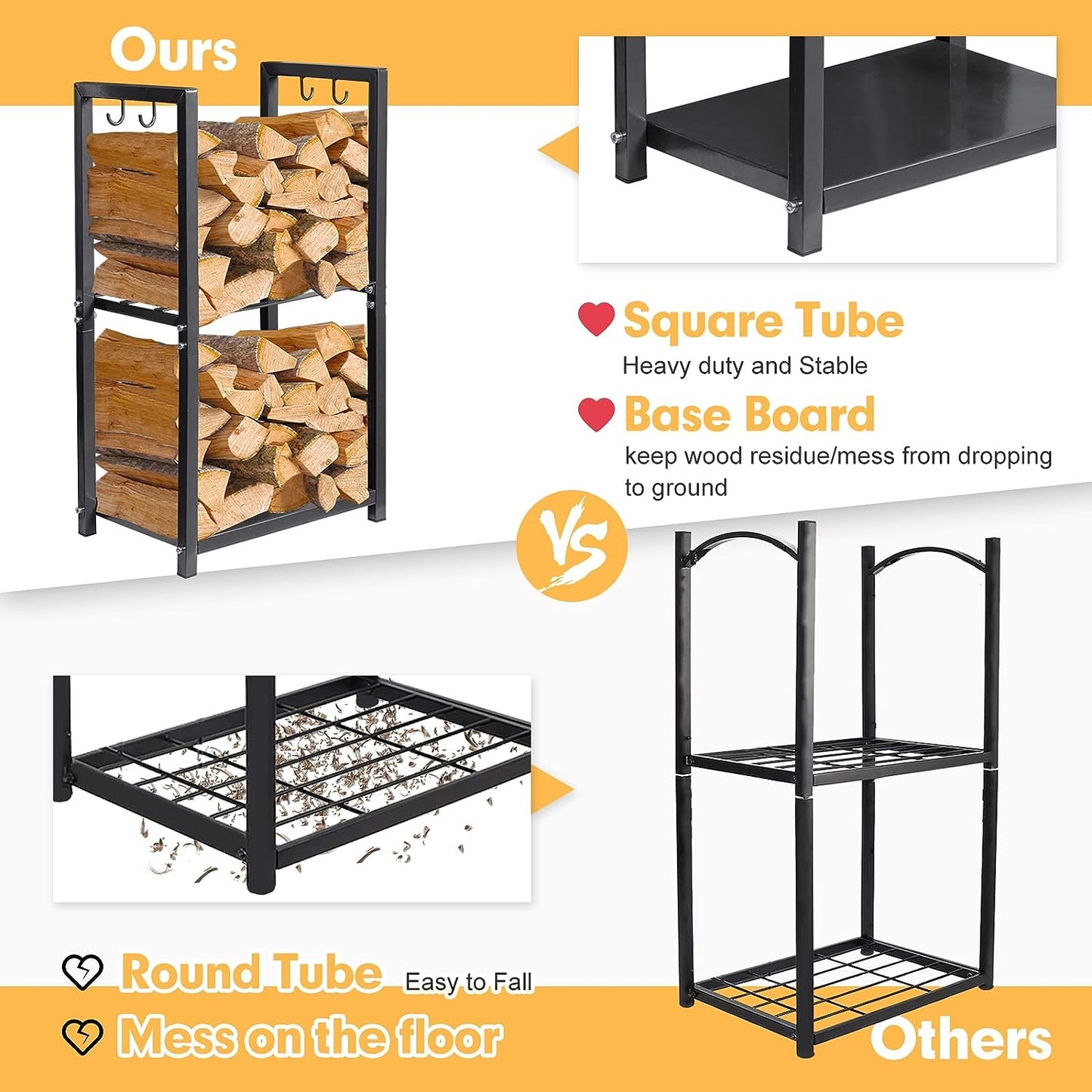 Nalone Elegant and Durable Firewood Rack Space Saving Design Rustic Farmhouse Steel