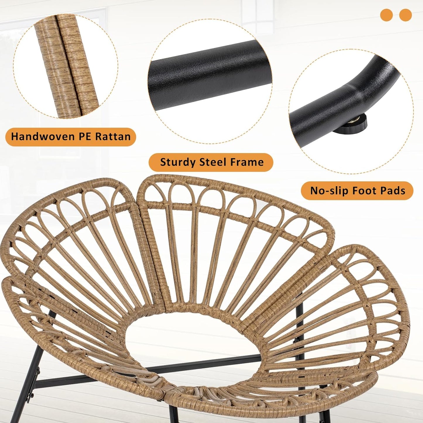 Nalone 3 Pcs Outdoor Patio Furniture Set, All-Weather Woven Rope Dinning Set Ideal for Garden, Deck, Backyard