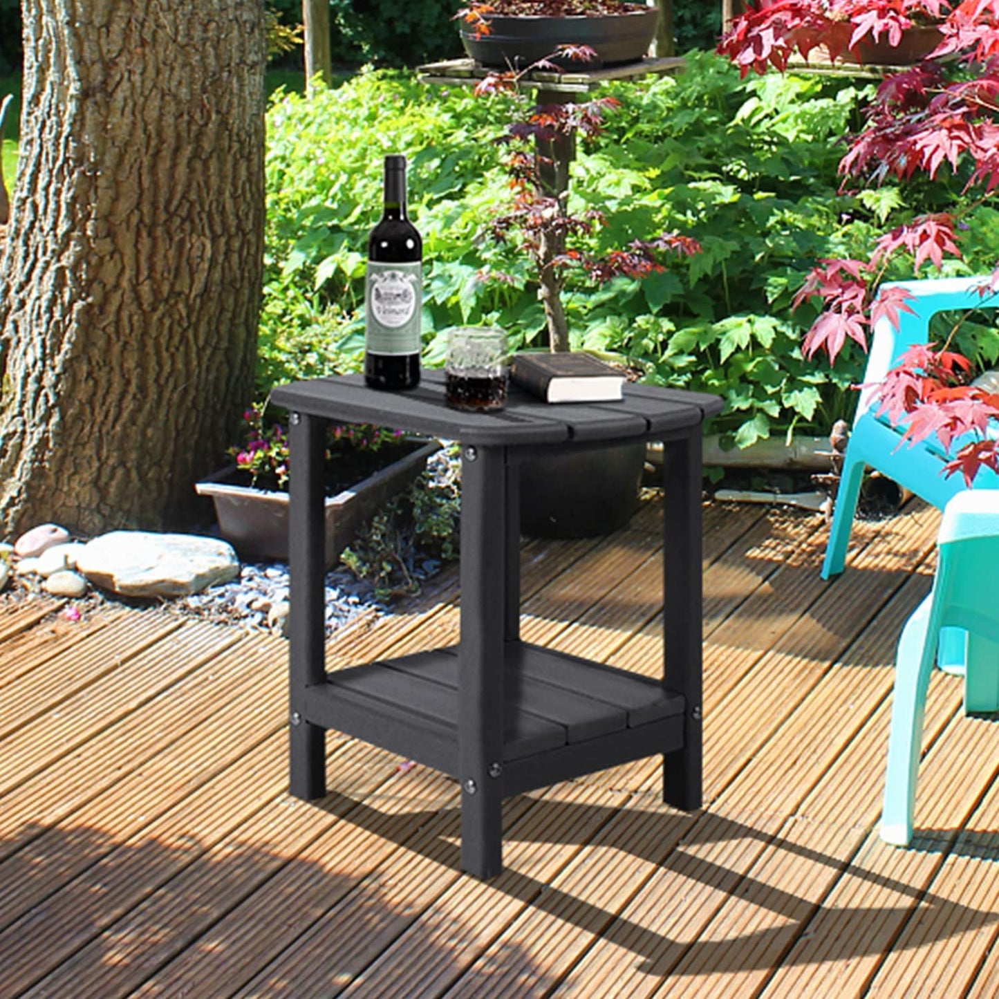 Nalone Adirondack Side Table 16.5" Outdoor Side Table HDPE Plastic Double Adirondack End Table Small Table for Patio