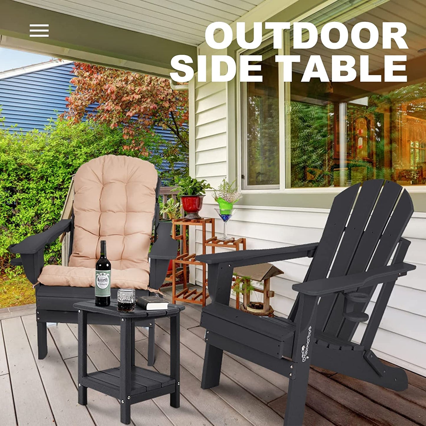 Nalone Adirondack Side Table 16.5" Outdoor Side Table HDPE Plastic Double Adirondack End Table Small Table for Patio