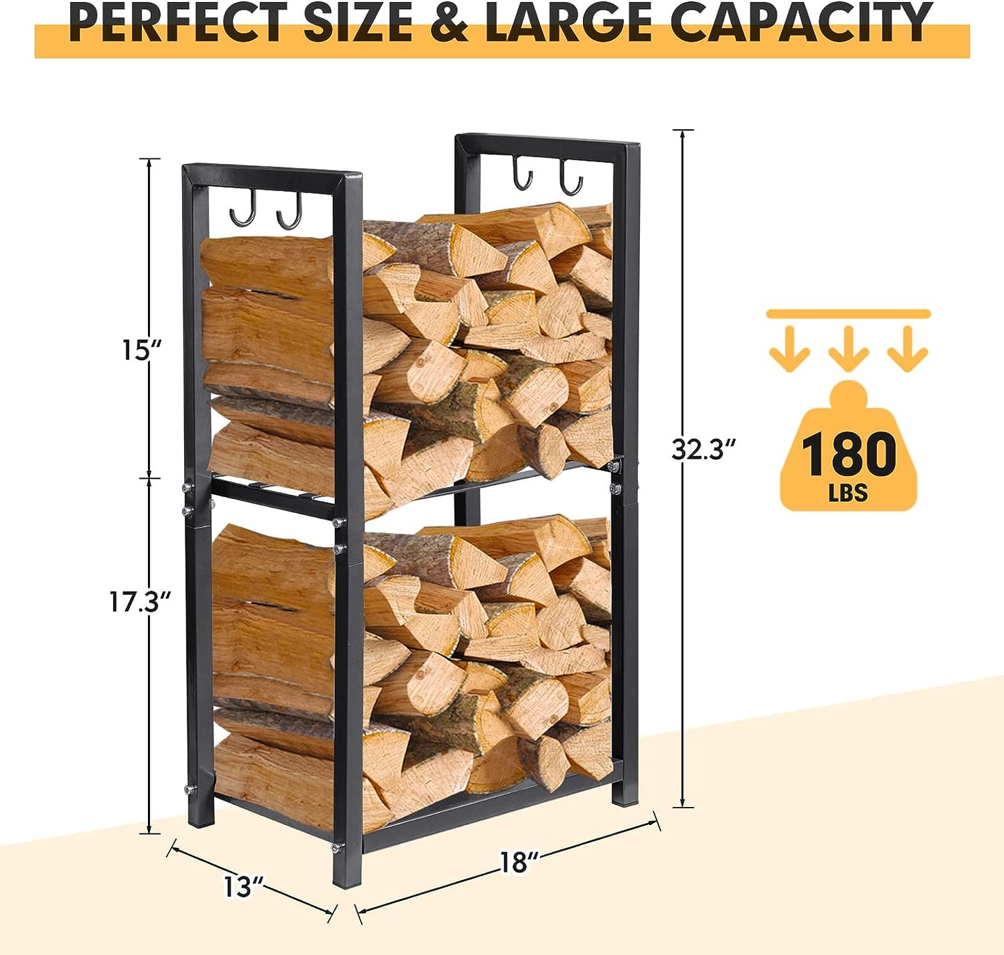 Nalone Elegant and Durable Firewood Rack Space Saving Design Rustic Farmhouse Steel
