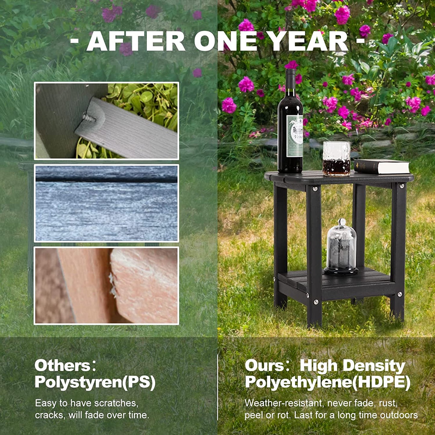 Nalone Adirondack Side Table 16.5" Outdoor Side Table HDPE Plastic Double Adirondack End Table Small Table for Patio