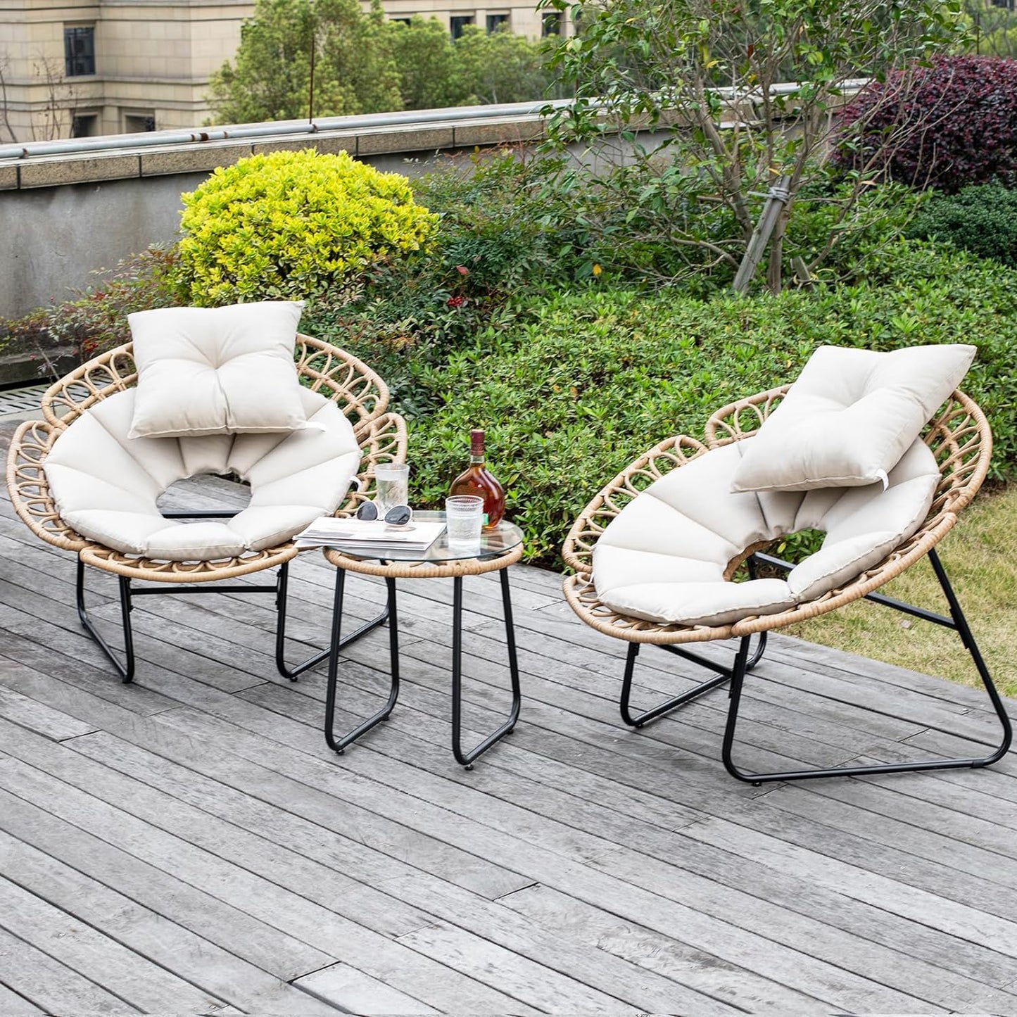 Nalone 3 Pcs Outdoor Patio Furniture Set, All-Weather Woven Rope Dinning Set Ideal for Garden, Deck, Backyard
