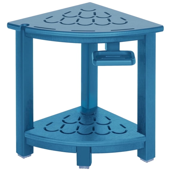 NALONE HDPE Corner Shower Stool, 90° Corner Shower Bench for Shower, Heavy Duty Shower Seat for Shaving Legs, 2-Tier Chair with Storage, Soap Box & Adjustable Feet for Elderly & Adults,Blue