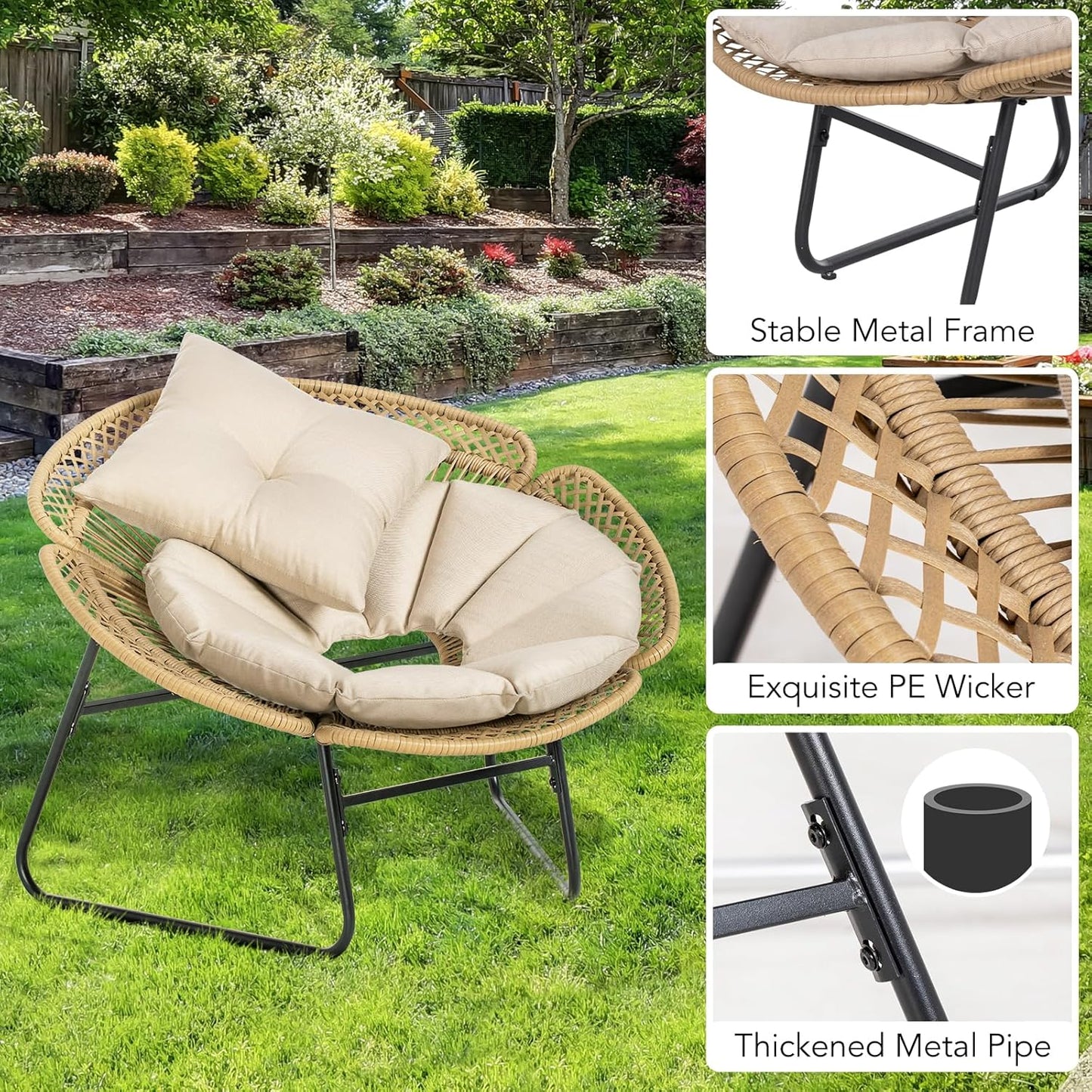 Nalone 3 Pcs Outdoor Patio Furniture Set, All-Weather Woven Rope Dinning Set Ideal for Garden, Deck, Backyard
