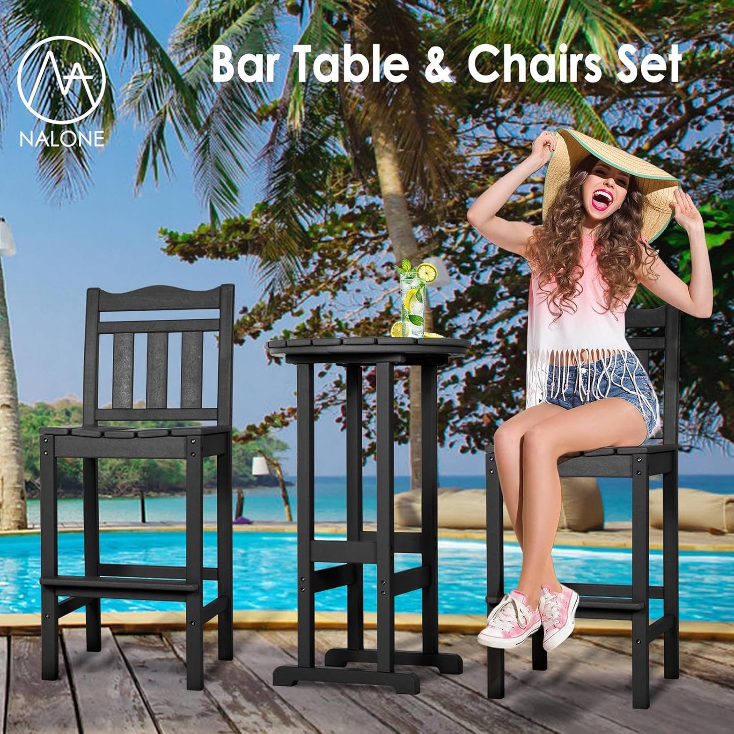 nalone Outdoor Bar Stool, HDPE Tall Adirondack Chair Bar Chair, Weather Resistance Bar Height Chairs for Balcony, Garden, Yard, Backyard