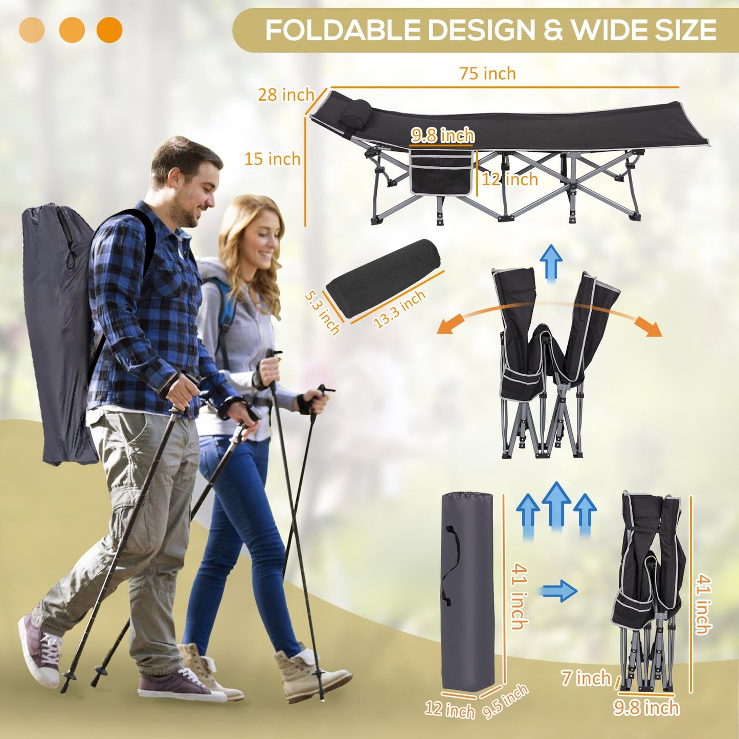 Nalone 2Pcs Camping Cots for Adults with 3.5 Inch Extra Thick Mattress, Cots for Sleeping 900 LBS, Folding Cot with Mattress, Heavy Duty Sleeping Cots Camping Bed for Home Office Outdoor