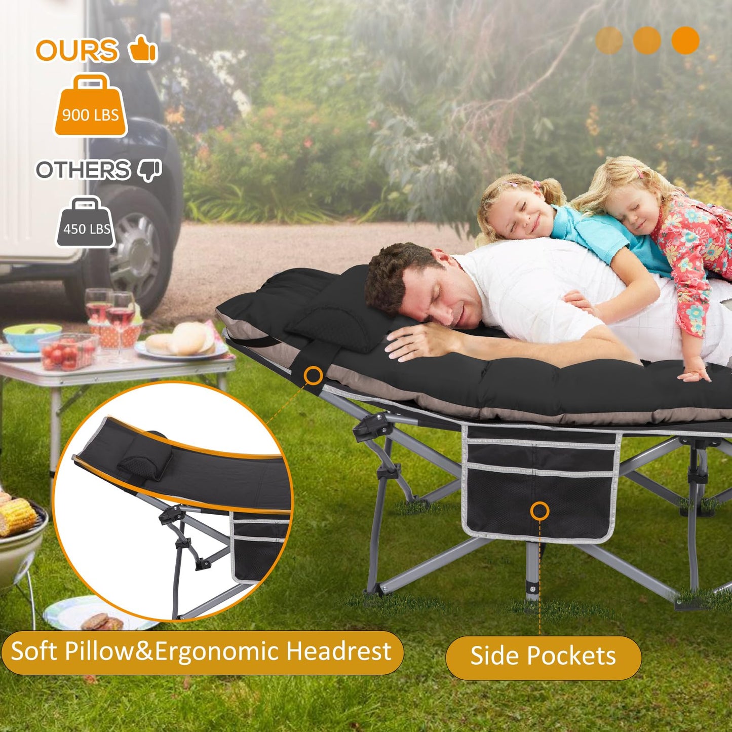 Nalone 2Pcs Camping Cots for Adults with 3.5 Inch Extra Thick Mattress, Cots for Sleeping 900 LBS, Folding Cot with Mattress, Heavy Duty Sleeping Cots Camping Bed for Home Office Outdoor