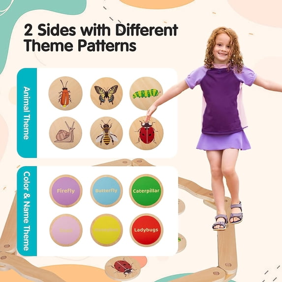 BRINJOY Wooden Balance Beam & Stepping Stones for Kids, 12 PCS Toddlers Gymnastics&nbsp;Toys Outdoor Obstacle Course Balance Board w/Storage Bag, Indoor Montessori Furniture for Nursery Playroom Gift