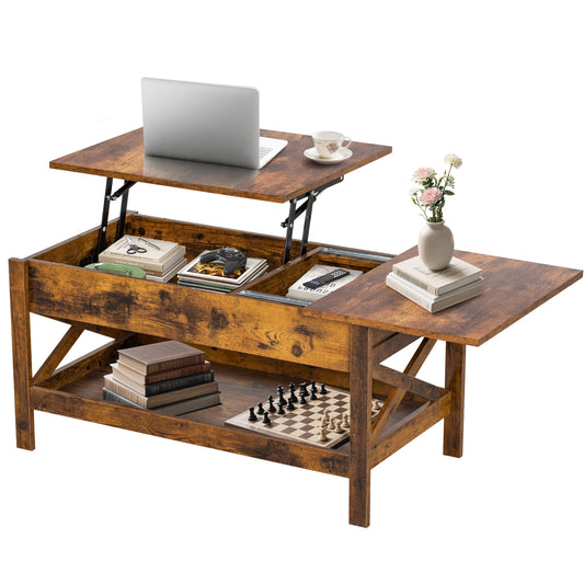 Nalone Lift Top Coffee Table with Shelf, Adjustable Height Tea Tables Wooden Dining CenterTables with Hidden Compartments for Small Living Room Apartments