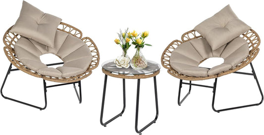 Nalone 3 Pcs Outdoor Patio Furniture Set, All-Weather Woven Rope Dinning Set Ideal for Garden, Deck, Backyard