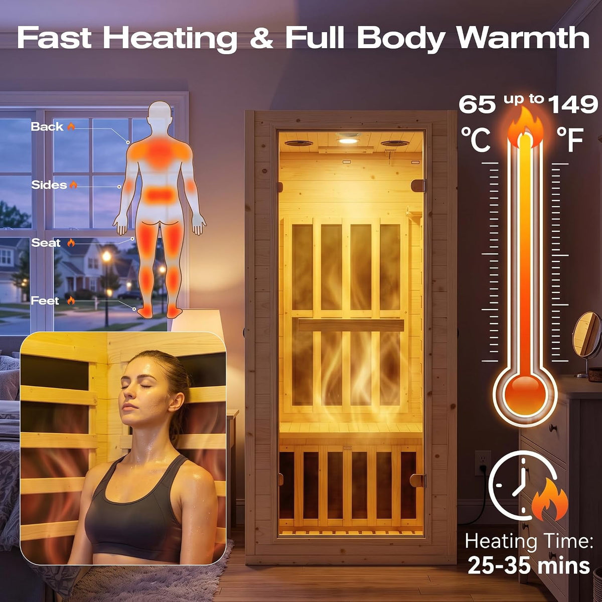 NALONE 1 Person Carbon Infrared Sauna, 1350W, Smart APP Control, 7-Color Chromotherapy, Bluetooth Speaker, Oxygen Ionizer, Finnish Spruce Indoor Home Spa Cabin
