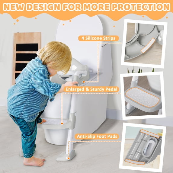 BRINJOY Potty Training Seat with Step Stool, Toddler Potty Seat with Steps & Ladder, Foldable Kids Potty for Toilet, Non-Slip Detachable Cushion, Potty Training Chart, for Boys Girls 1-6
