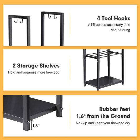 Nalone Elegant and Durable Firewood Rack Space Saving Design Rustic Farmhouse Steel