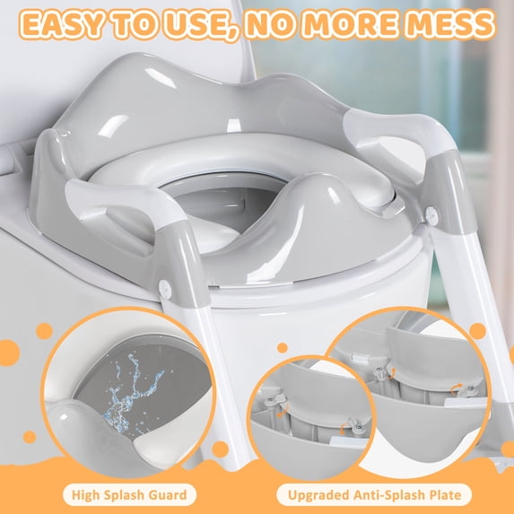 BRINJOY Potty Training Seat with Step Stool, Toddler Potty Seat with Steps & Ladder, Foldable Kids Potty for Toilet, Non-Slip Detachable Cushion, Potty Training Chart, for Boys Girls 1-6