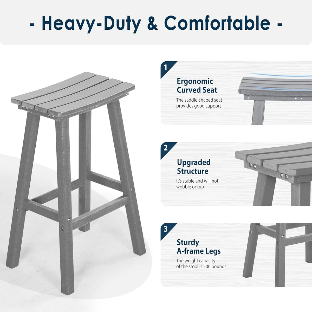 Nalone 29 Inch Outdoor Bar Stools Set of 2 Weather-Resistant HDPE Chairs with Footrest for Patio, Kitchen, Yard, Balcony