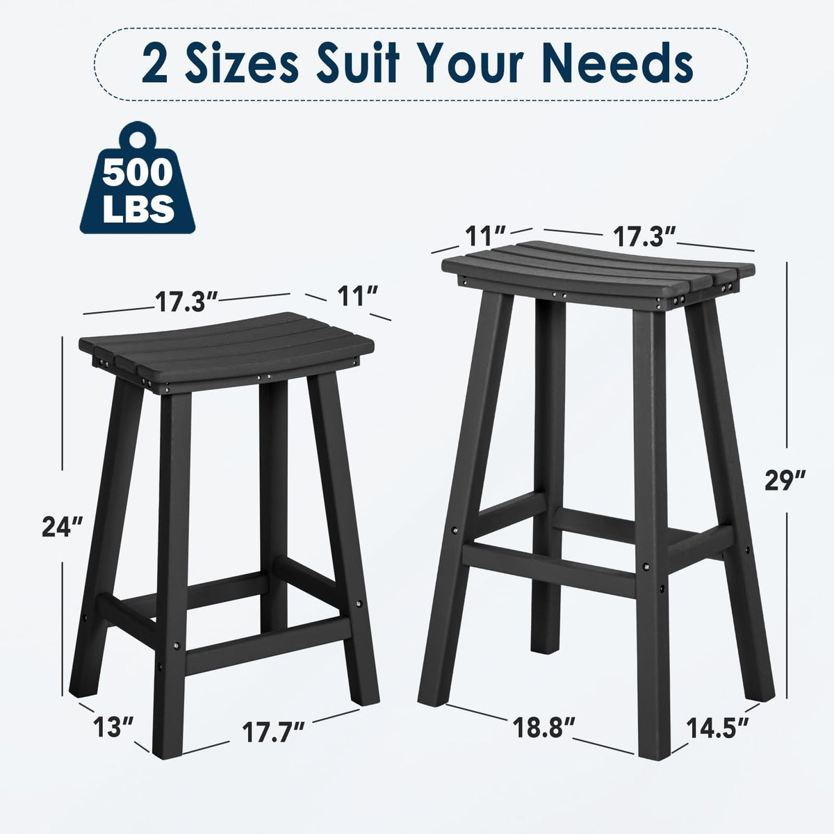 NALONE 29 Inch Outdoor Bar Stools Set of 2, HDPE Bar Chairs, Weather Resistant Barstools Outside Bar Height Stools for Bar, Kitchen Counter, Balcony (Black, 29'' Barstools Set of 2)