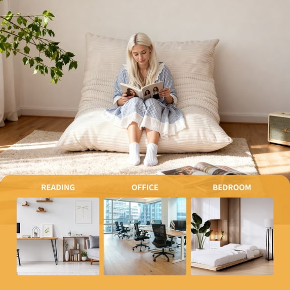 NALONE 4-in-1 Convertible Oversized Bean Bag Chairs for Adults, 6.5 FT Giant Large Memory Foam Bean Bag Chair, Bean Bag Bed & Bean Bag Sofa for Kids, Removable Washable Cover, White, for Living Room