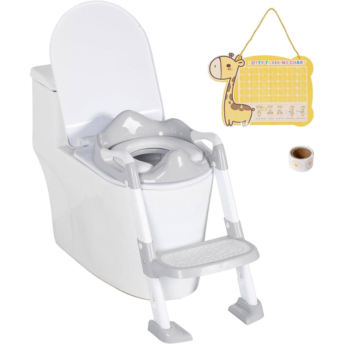 BRINJOY Potty Training Seat with Step Stool, Toddler Potty Seat with Steps & Ladder, Foldable Kids Potty for Toilet, Non-Slip Detachable Cushion, Potty Training Chart, for Boys Girls 1-6