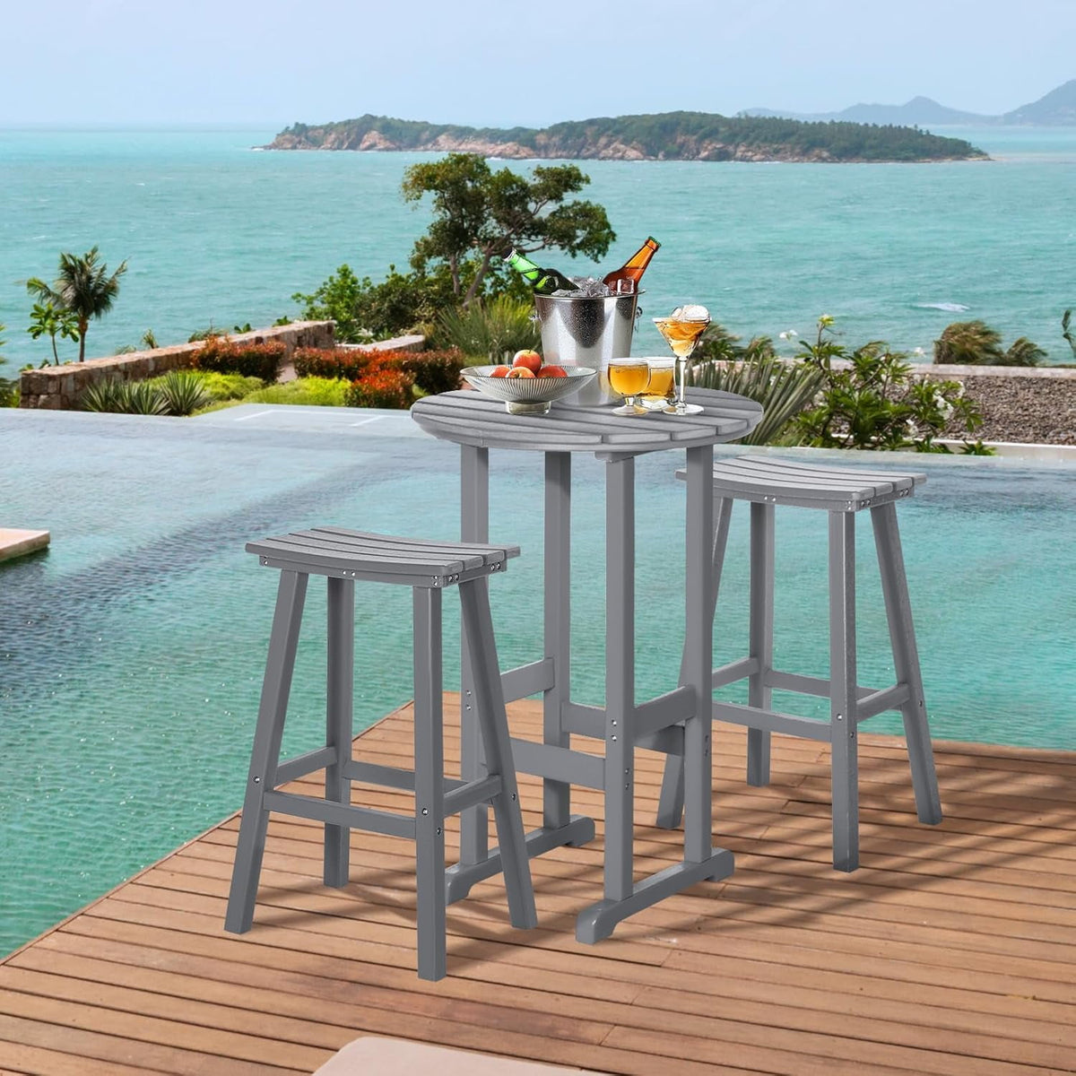 Nalone 29 Inch Outdoor Bar Stools Set of 2 Weather-Resistant HDPE Chairs with Footrest for Patio, Kitchen, Yard, Balcony