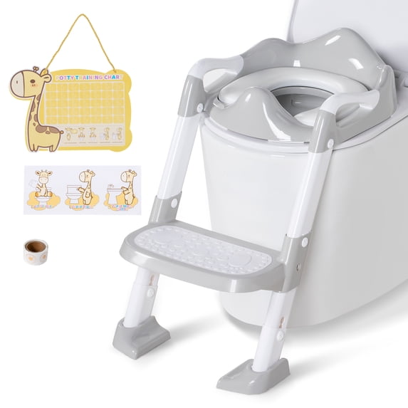 BRINJOY Potty Training Seat with Step Stool, Toddler Potty Seat with Steps & Ladder, Foldable Kids Potty for Toilet, Non-Slip Detachable Cushion, Potty Training Chart, for Boys Girls 1-6