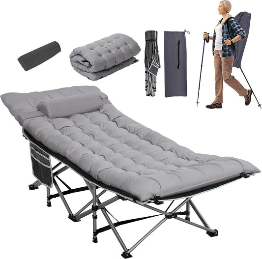 Nalone Camping Cots Gray for Adults with 3.5 Inch Extra Thick Mattress, Cots for Sleeping 900 LBS, Folding Cot with Mattress, Heavy Duty Sleeping Cots Camping Bed for Home Office Outdoor