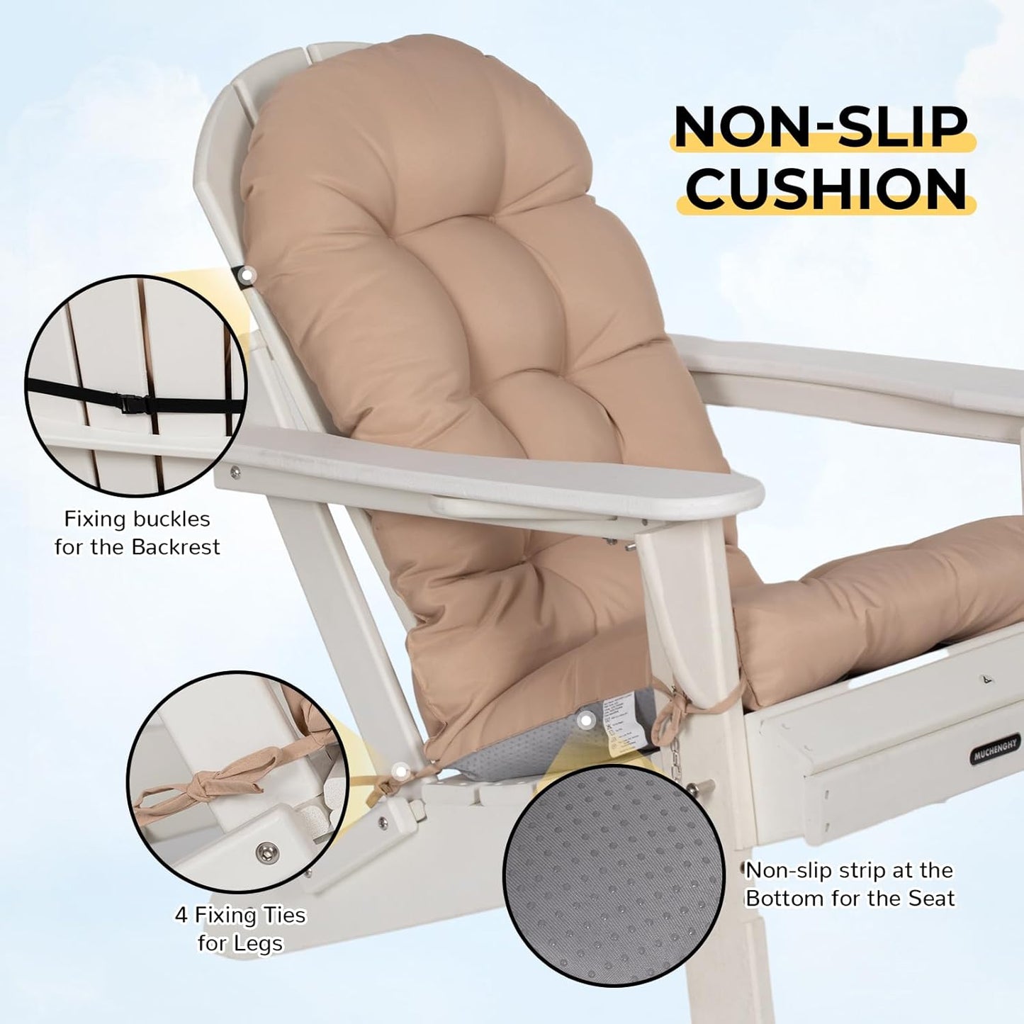 Nalone Adirondack Cushion Rocking Chair Cushions High Back Adirondack Chair Cushion with Ties Patio Cushions for Outdoor Furniture