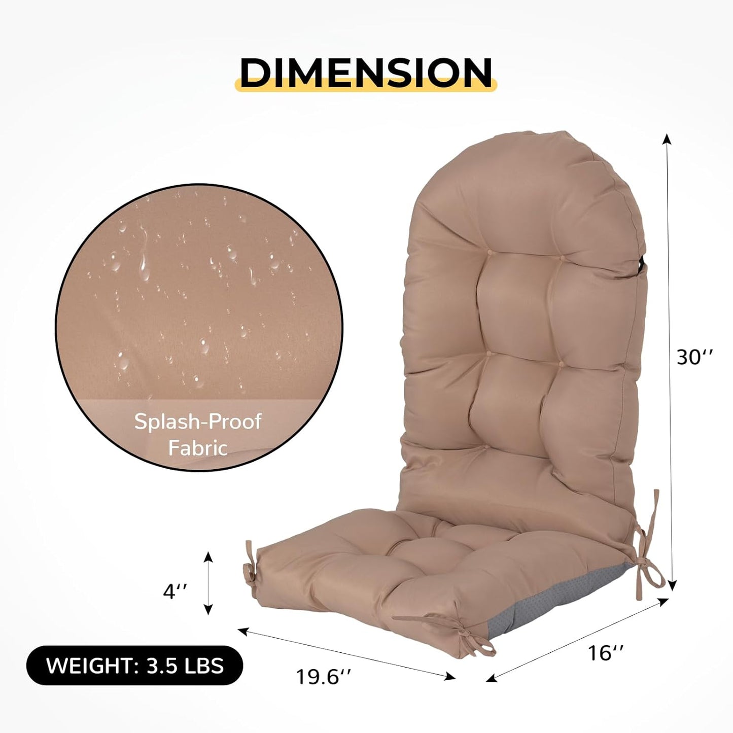 Nalone Adirondack Cushion Rocking Chair Cushions High Back Adirondack Chair Cushion with Ties Patio Cushions for Outdoor Furniture