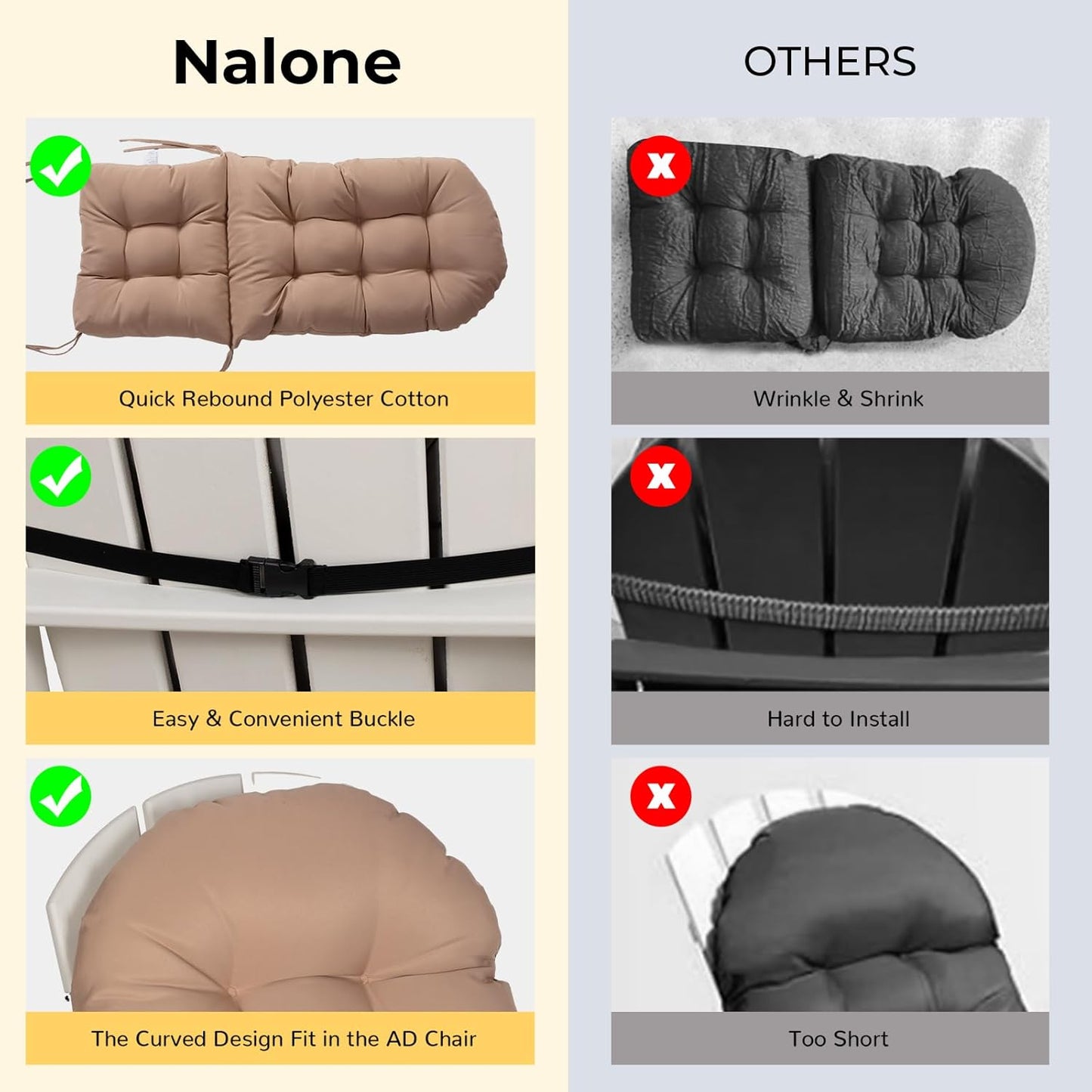 Nalone Adirondack Cushion Rocking Chair Cushions High Back Adirondack Chair Cushion with Ties Patio Cushions for Outdoor Furniture