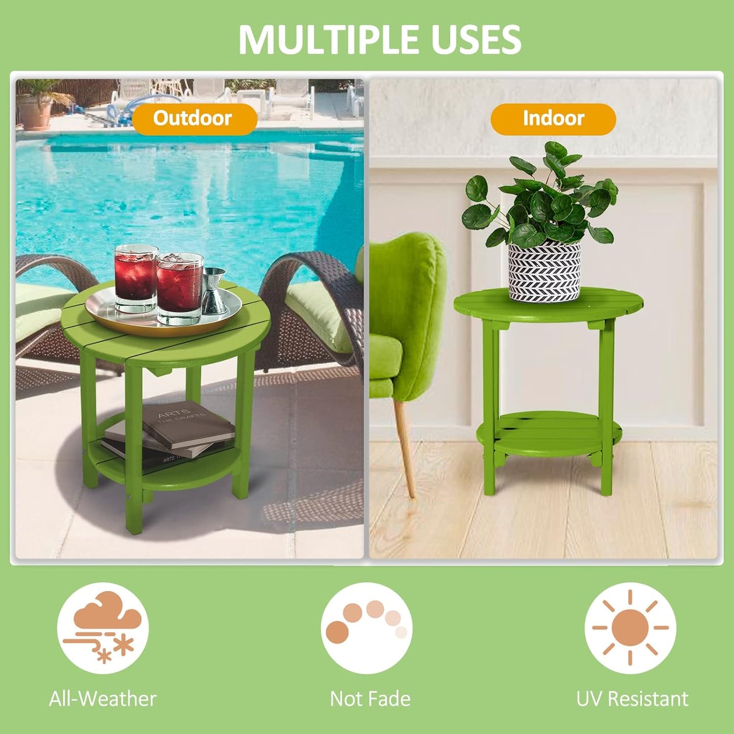 Nalone 2-Layer Outdoor Side Table, HDPE Weather-Resistant Adirondack Coffee Side Patio End Table for Living Room Bedroom, Outdoor Side Table Outside