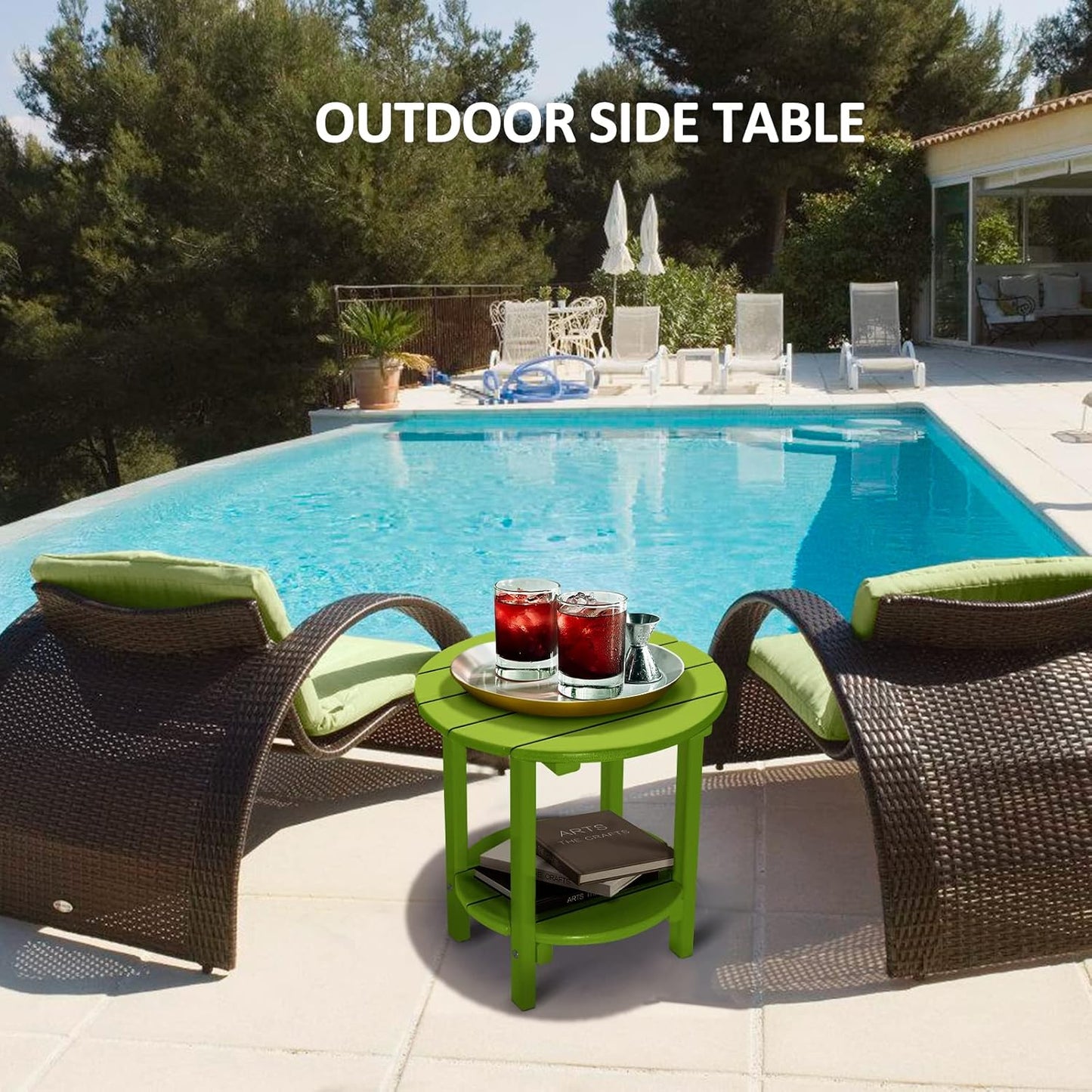 Nalone 2-Layer Outdoor Side Table, HDPE Weather-Resistant Adirondack Coffee Side Patio End Table for Living Room Bedroom, Outdoor Side Table Outside