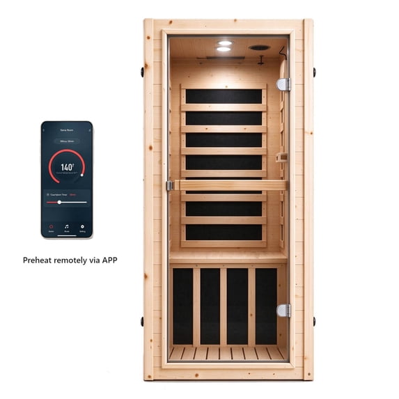 NALONE 1-Person Carbon Infrared Sauna, 1050W, Indoor Room Home Spa, Smart Wifi App Control, 7-Color Chromotherapy, Bluetooth Speaker
