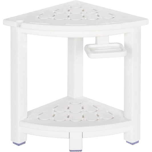 NALONE Corner Shower Stool, HDPE Shower Bench for Inside Shower, Small Shower Chair Seat for Shaving Legs with Storage Shelf, Soap Box and Adjustable Feet (White)