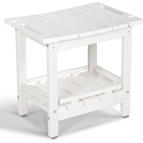 NALONE HDPE Shower Bench, Waterproof Shower Stool with Storage Shelf & Handles, Heavy Duty Shower Seat for Inside Shower, Shower Foot Rest for Shaving Legs, Indoor & Outdoor Bathroom Bench,White