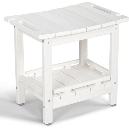 NALONE HDPE Shower Bench, Waterproof Shower Stool with Storage Shelf & Handles, Heavy Duty Shower Seat for Inside Shower, Shower Foot Rest for Shaving Legs, Indoor & Outdoor Bathroom Bench,White