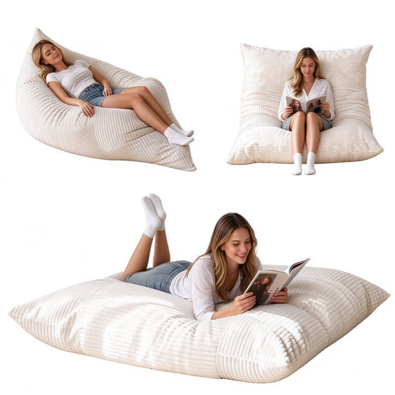 NALONE 4-in-1 Convertible Oversized Bean Bag Chairs for Adults, 6.5 FT Giant Large Memory Foam Bean Bag Chair, Bean Bag Bed & Bean Bag Sofa for Kids, Removable Washable Cover, White, for Living Room