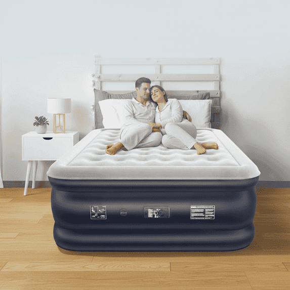 Nalone Full Size Air Bed with Built-in Pump Air Mattress 18-inch Inflatable, Puncture-Resistant, Quick Inflation/Deflation for Outdoor Indoor 650lbs