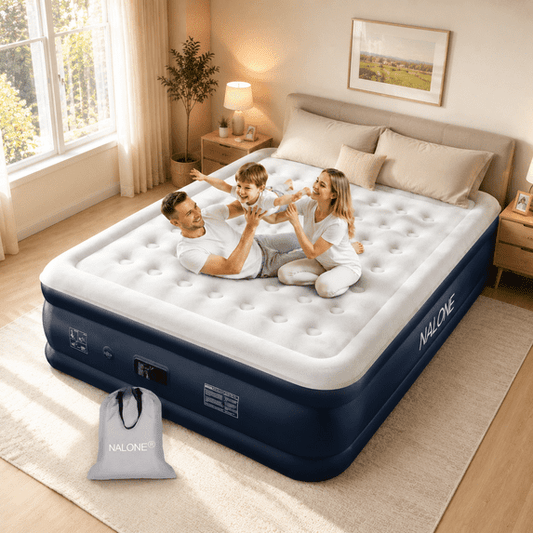 Nalone Queen Air Mattress with Built in Pump, 18-Inch Elevated Inflatable Bed Blow Up Mattress, Puncture-Resistant, Quick Inflation/Deflation, Portable for Camping & Trip & Home
