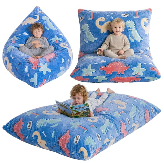 Nalone Bean Bag Chair Lazy Chair for Kids Glow in The Dark Kids Bean Bag Chair, 2-in-1 Convertible Beanbag Bed with Filler Gift for Toddler Age 3-8 Blue