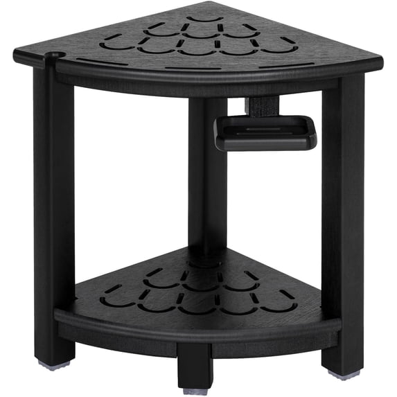 NALONE HDPE Corner Shower Stool, 90° Corner Shower Bench for Shower, Heavy Duty Shower Seat for Shaving Legs, 2-Tier Chair with Storage, Soap Box & Adjustable Feet for Elderly & Adults,Black