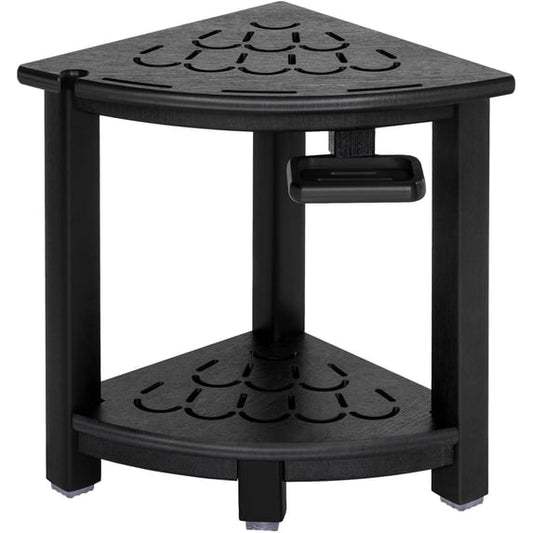 NALONE HDPE Corner Shower Stool, 90° Corner Shower Bench for Shower, Heavy Duty Shower Seat for Shaving Legs, 2-Tier Chair with Storage, Soap Box & Adjustable Feet for Elderly & Adults,Black
