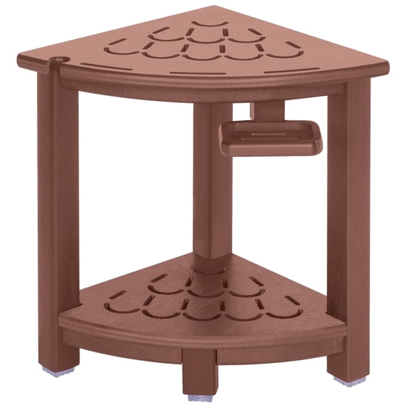 NALONE HDPE Corner Shower Stool, 90° Corner Shower Bench for Shower, Heavy Duty Shower Seat for Shaving Legs, 2-Tier Chair with Storage, Soap Box & Adjustable Feet for Elderly & Adults,Brown