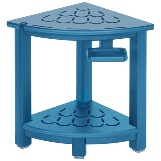 NALONE HDPE Corner Shower Stool, 90° Corner Shower Bench for Shower, Heavy Duty Shower Seat for Shaving Legs, 2-Tier Chair with Storage, Soap Box & Adjustable Feet for Elderly & Adults,Blue