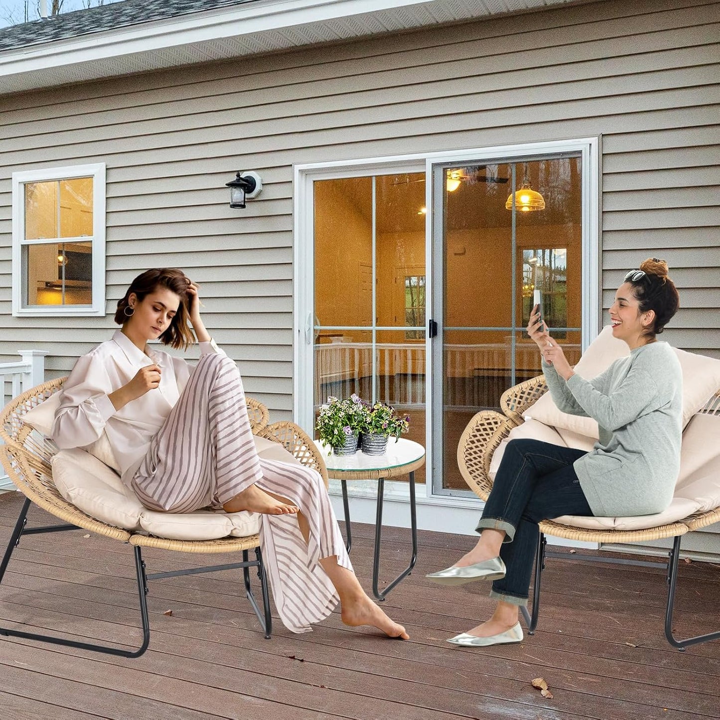 Nalone 3 Pcs Outdoor Patio Furniture Set, All-Weather Woven Rope Dinning Set Ideal for Garden, Deck, Backyard