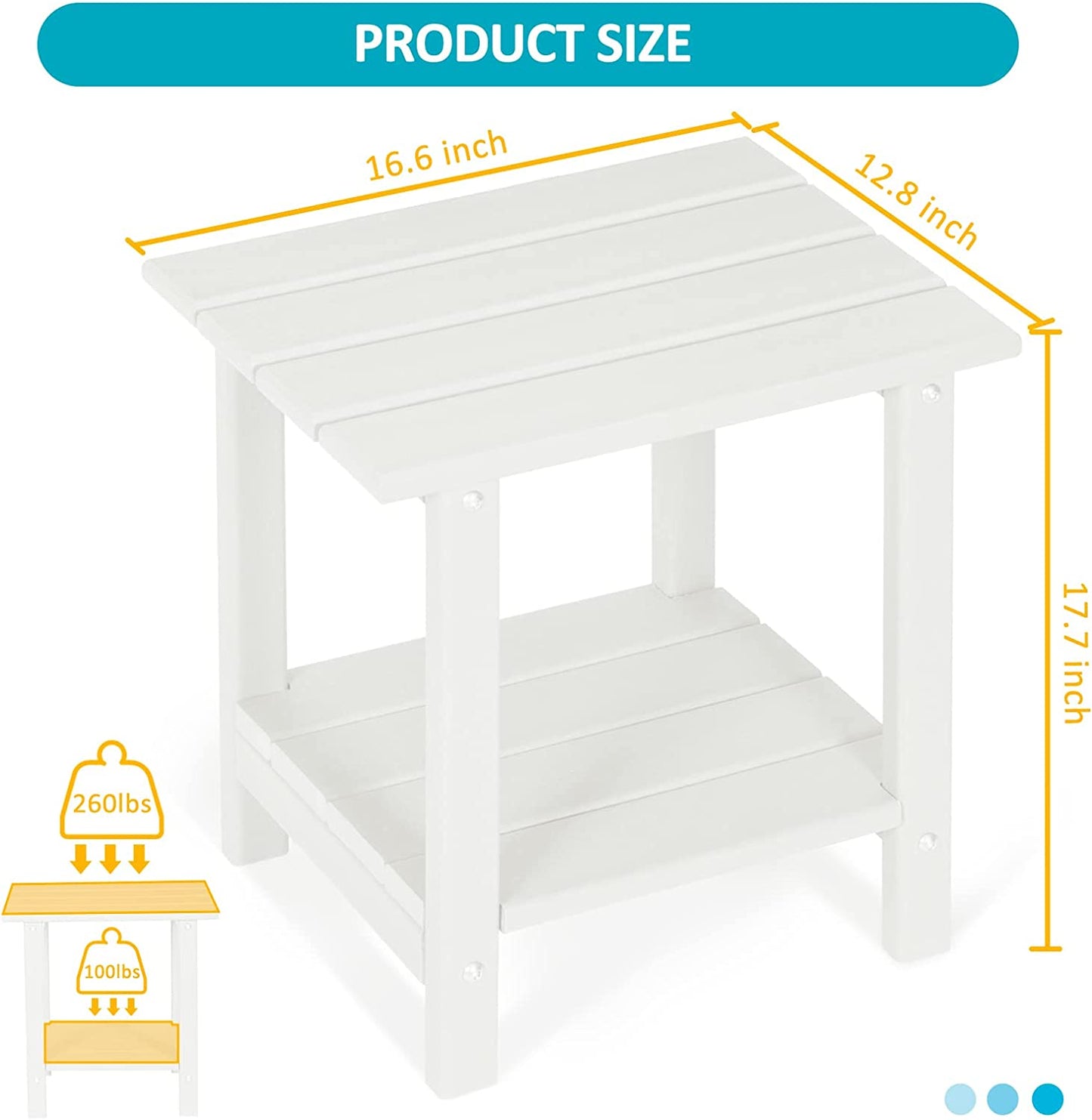 Nalone 2-Layer Outdoor Side Table, HDPE Weather-Resistant Adirondack Coffee Side Patio End Table for Living Room Bedroom, Outdoor Side Table Outside