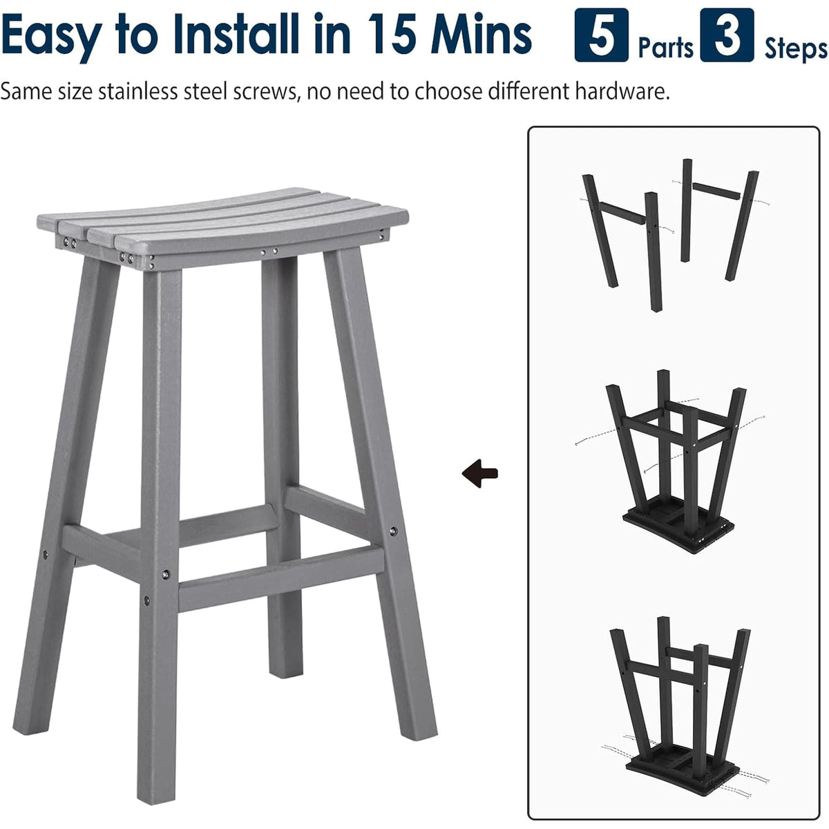 Nalone 29 Inch Outdoor Bar Stools Set of 2 Weather-Resistant HDPE Chairs with Footrest for Patio, Kitchen, Yard, Balcony