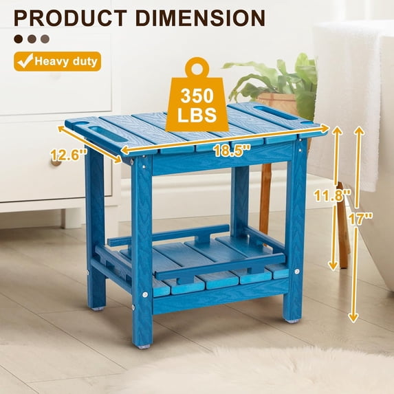 Nalone HDPE Shower Bench, Waterproof Shower Stool with Storage Shelf & Handles, Heavy Duty Shower Seat for Inside Shower, Shower Foot Rest for Shaving Legs, Indoor & Outdoor Bathroom Bench,Blue