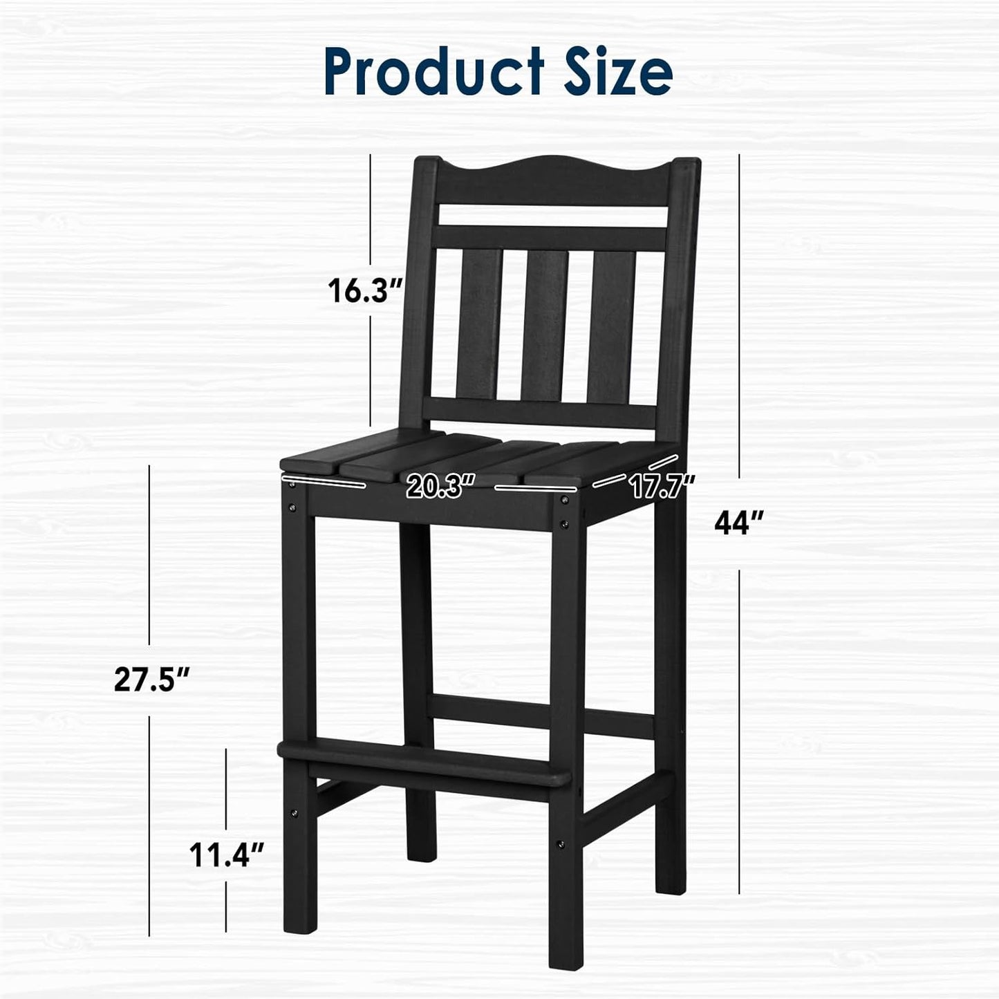 nalone Outdoor Bar Stool, HDPE Tall Adirondack Chair Bar Chair, Weather Resistance Bar Height Chairs for Balcony, Garden, Yard, Backyard